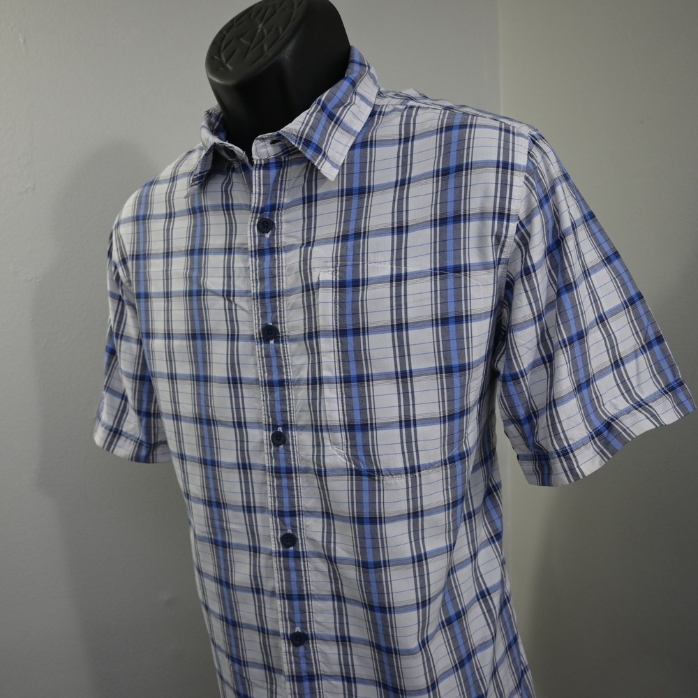 The North Face Button Upβ Mens M Regular Blue White Plaid Short Sleeve Nylon